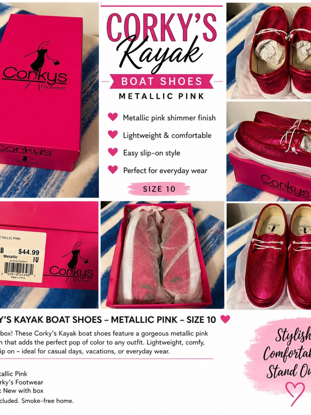 Corky’s Kayak Metallic Pink Boat Shoes Size 10 NIB